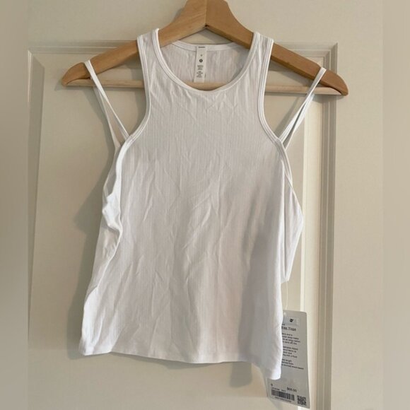 Lululemon Double-Strap Yoga Tank Top Black Size 6 White New Modal Silk - Picture 1 of 4
